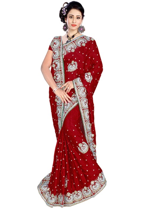 Red Saree With Heavy Stone Work