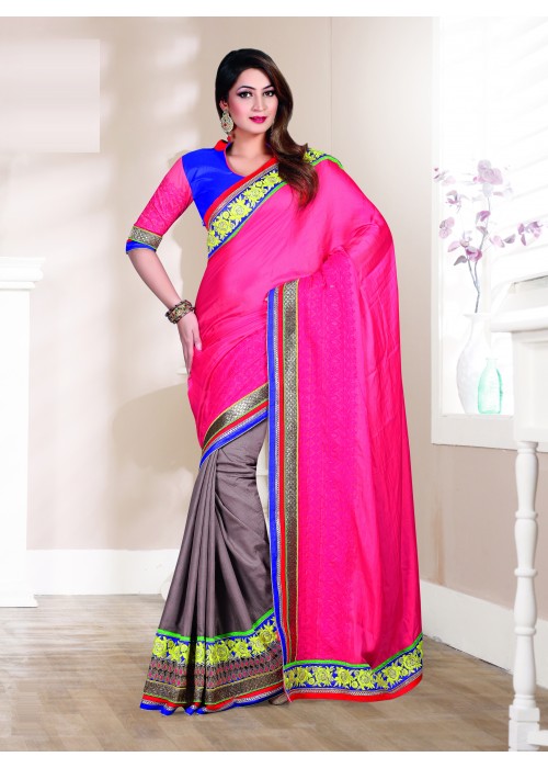 Attractive Pink and gray designer saree