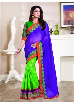 blue and green georgette & jacquard saree