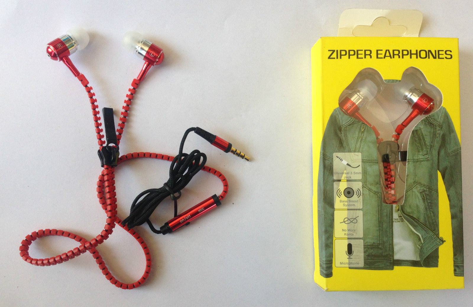ZIPPER EAREPHONES WITH MIC ON OFF SWITCH PINK