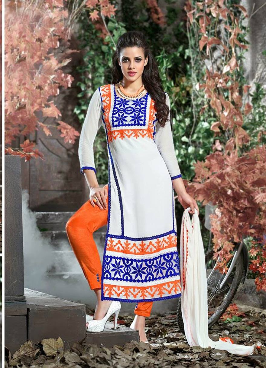 Marvelous Off White Color Embroidered Pure Georgette Straight Cut Suit E-DEAL and also SUIT , from indianitems.in