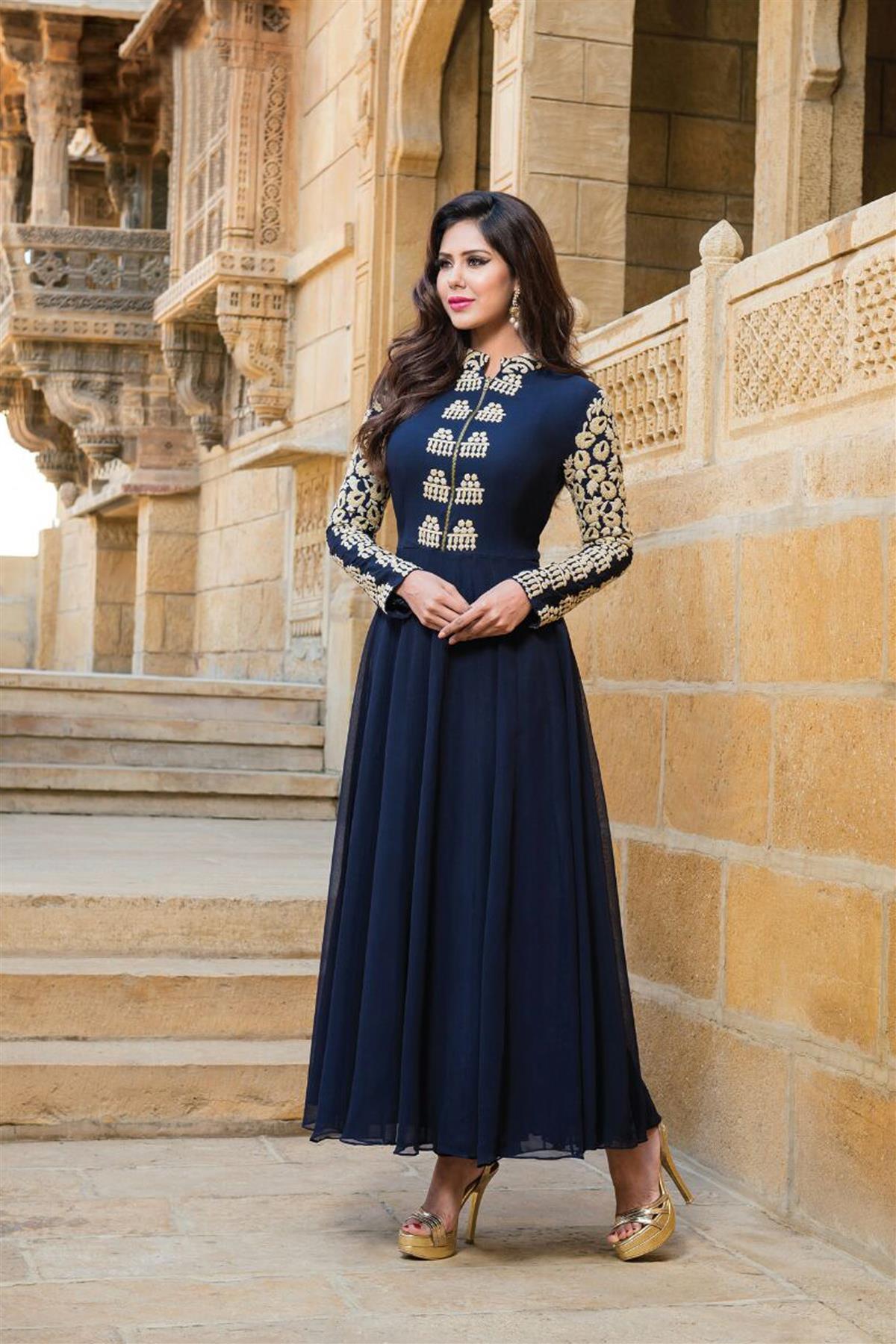 New Exclusive Blue Color Embroidered Gown