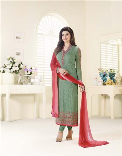 �Beautiful Designer Georgette Green Color Semi Stitched Straight Suit