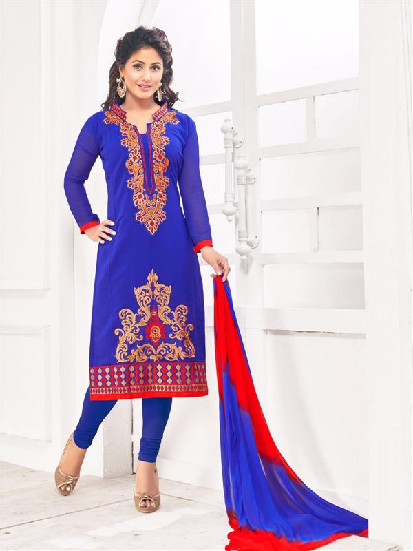 �Beautiful Designer Georgette Embroidered Blue Semi Stitched Salwar Suit