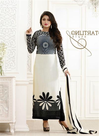 White And Black Georgette Dress Material