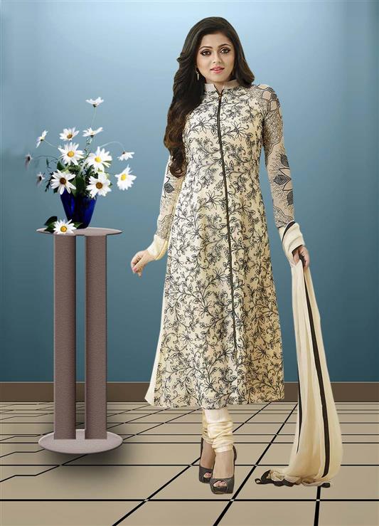 �Latest Heavy Embroidered Cream Color Salwar Suit