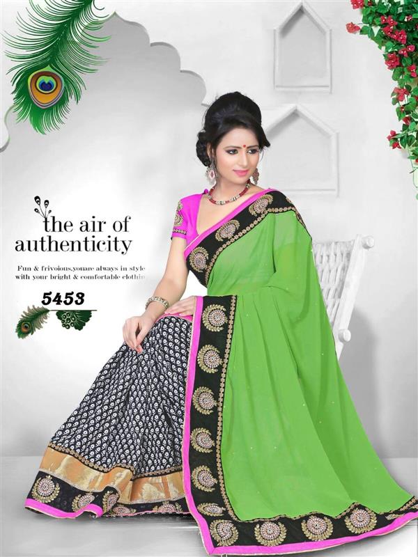 Attractive Green & Black Saree