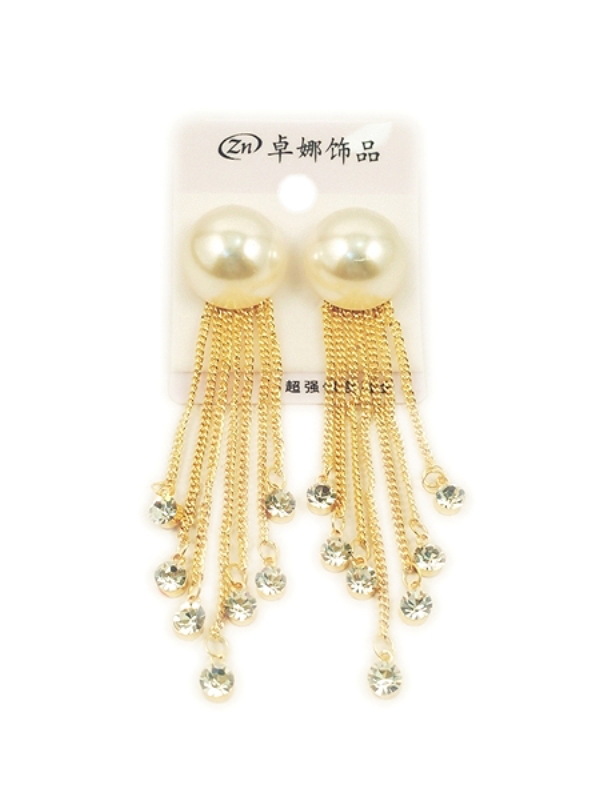 Pearl and long chain earrings