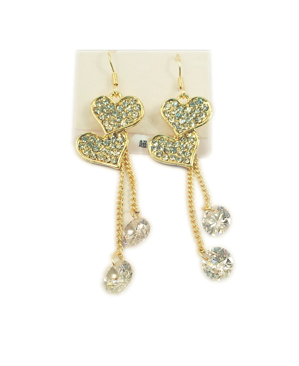 Double heart with long chain shiney earrings
