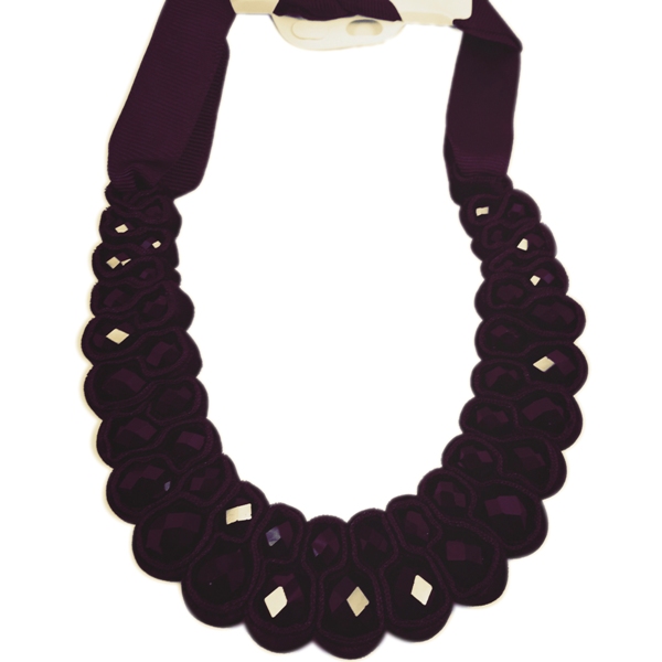 Entwined black Crystal velvet  ribbon necklace
