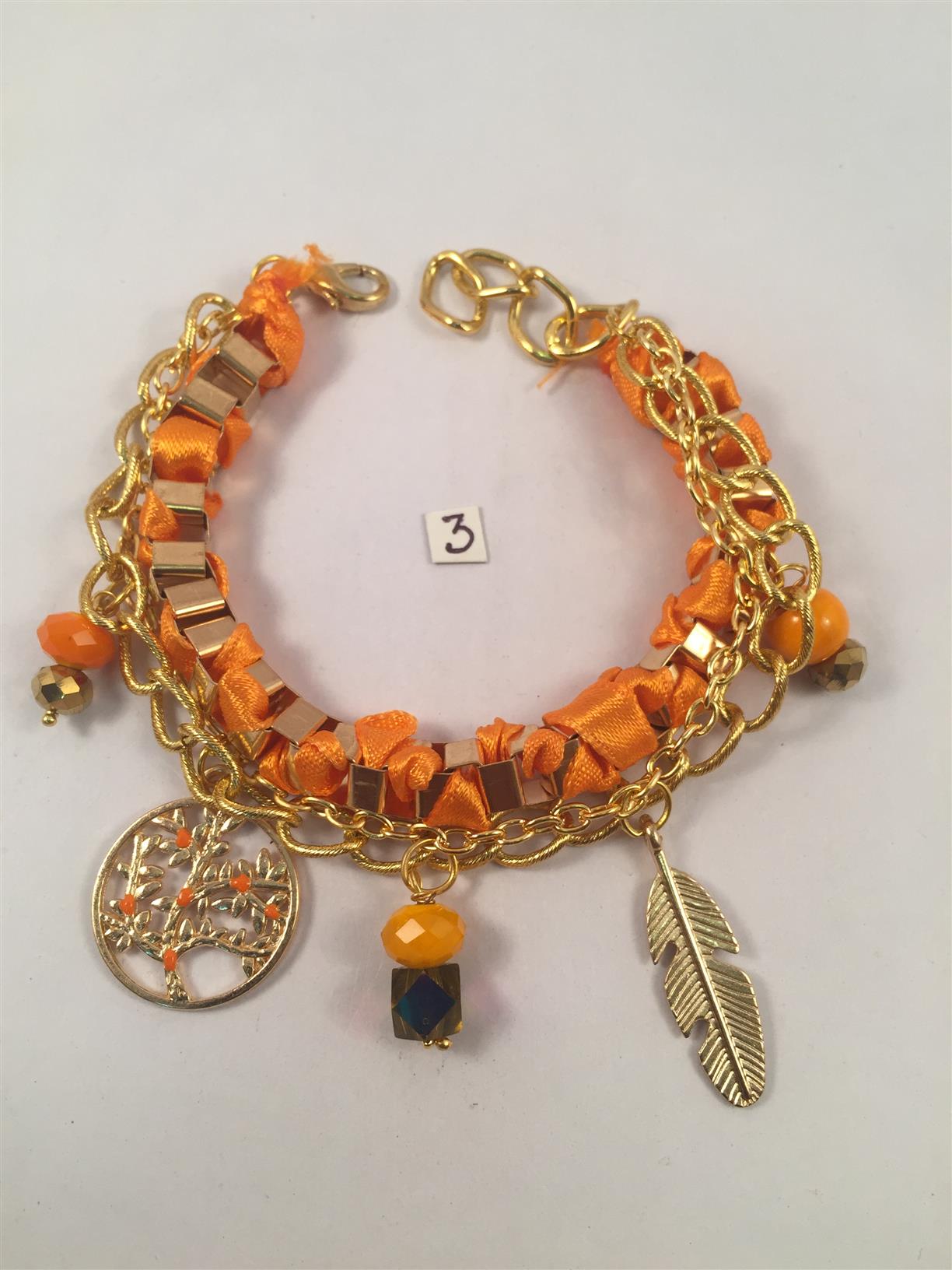Bright orange multi chain charms bracelet