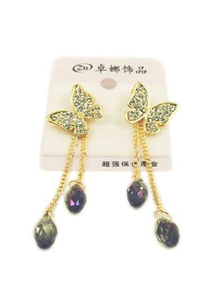 Golden shiney butterfly and long chain earrings