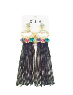 Sparkling bead with black chain chic earrings