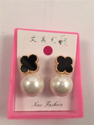 Beautiful  pearl with cross black top stud earrings