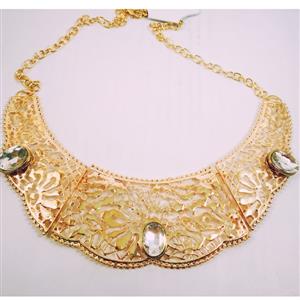 Glamorous gold toned with transparent stones necklace